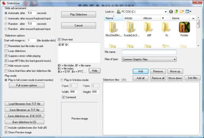 IrfanView Slideshow Settings