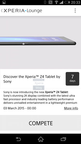 Xperia Z4 Tablet Listing