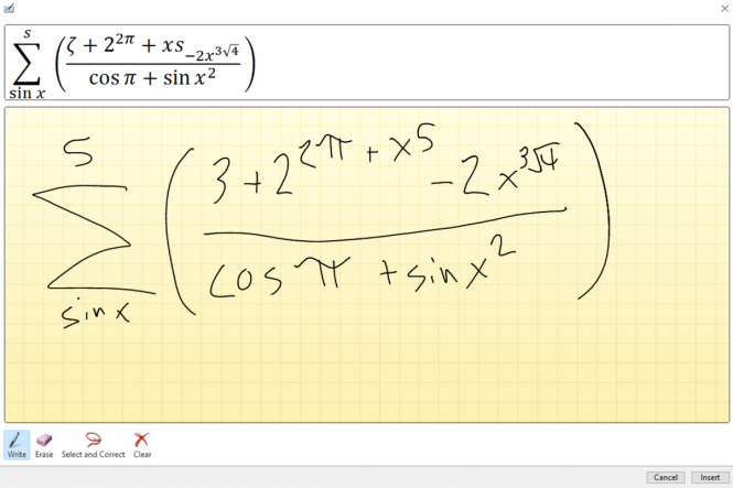 Handwriting conversions for equations