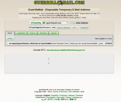 Guerrillamail Starting Page With Mail Check Interface 