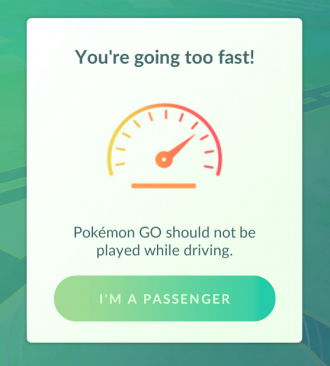 Pokemon Go playing while driving alert